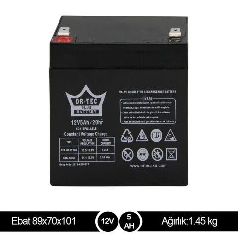 ORTEC 12V5A Bakımsız Kuru Akü - Yerli Üretim