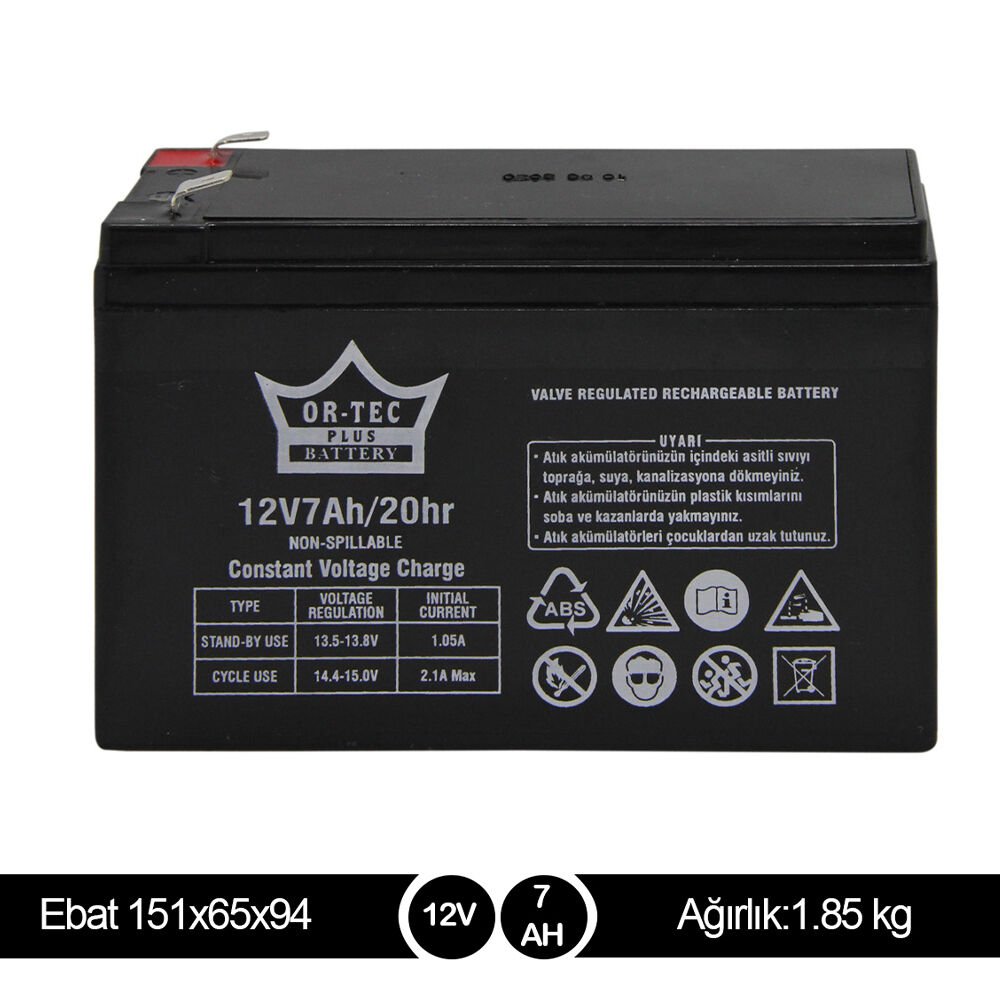 ORTEC 12V7A Bakımsız Kuru Akü - Yerli Üretim