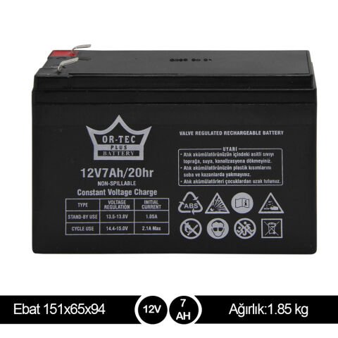 ORTEC 12V7A Bakımsız Kuru Akü - Yerli Üretim