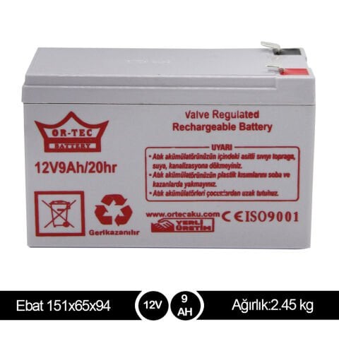 ORTEC 12V9A Bakımsız Kuru Akü - Yerli Üretim