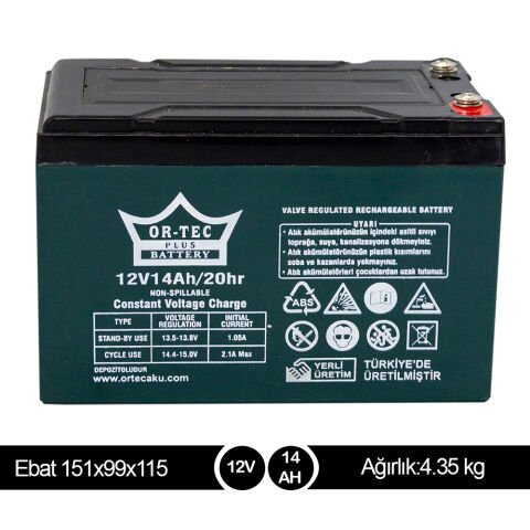 ORTEC 12V14A Elektrikli Bisiklet Aküsü Jel Akü - Yerli Üretim
