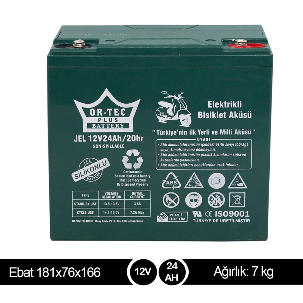 ORTEC 12V24A Elektrikli Bisiklet Aküsü Jel Akü - Yerli Üretim