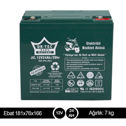 ORTEC 12V24A Elektrikli Bisiklet Aküsü Jel Akü - Yerli Üretim