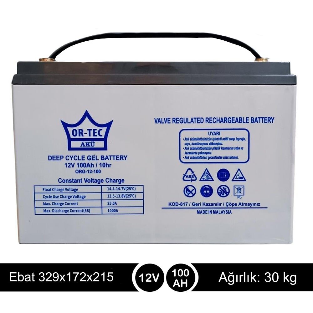 ORTEC 12V100A Solar Jel Akü - Yerli Üretim