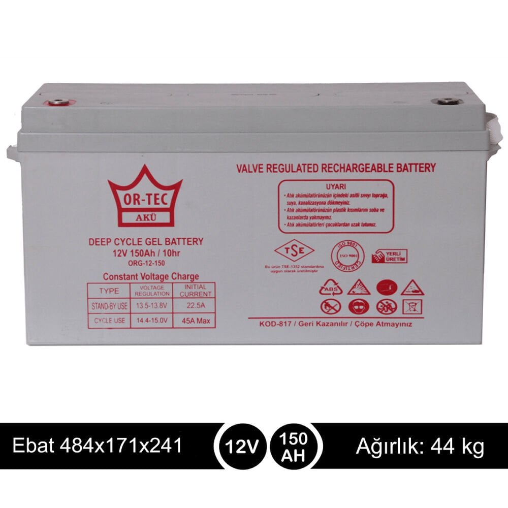 ORTEC 12V150A Solar Jel Akü - Yerli Üretim
