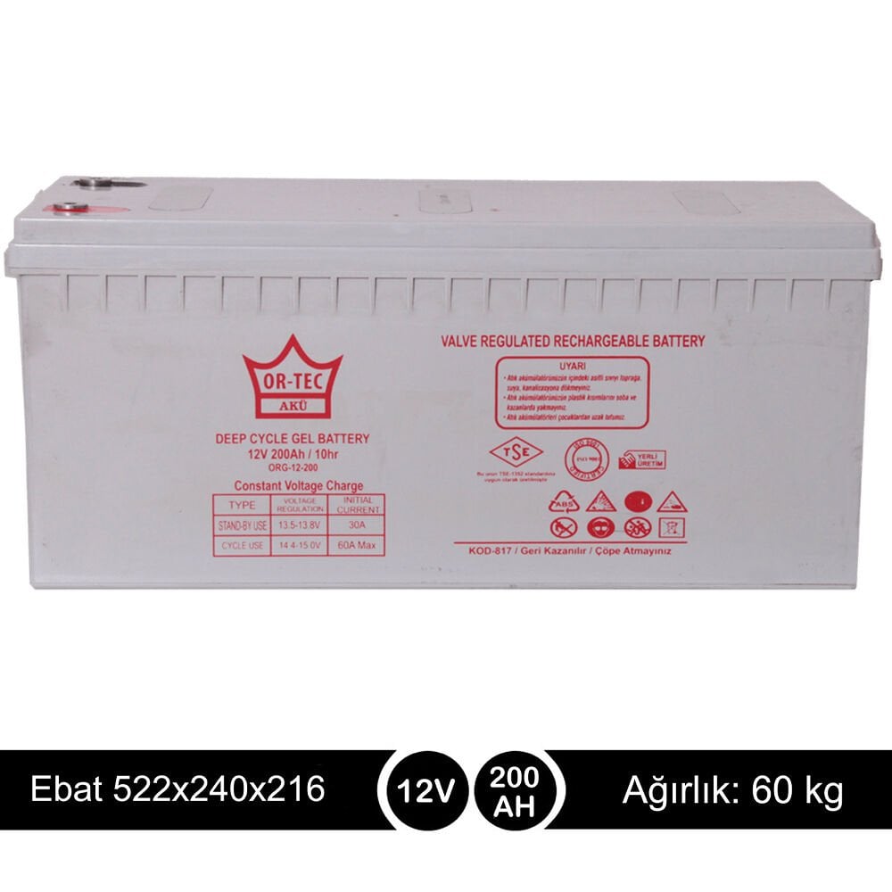 ORTEC 12V200A Solar Jel Akü - Yerli Üretim