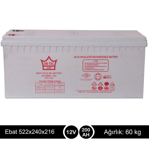 ORTEC 12V200A Solar Jel Akü - Yerli Üretim