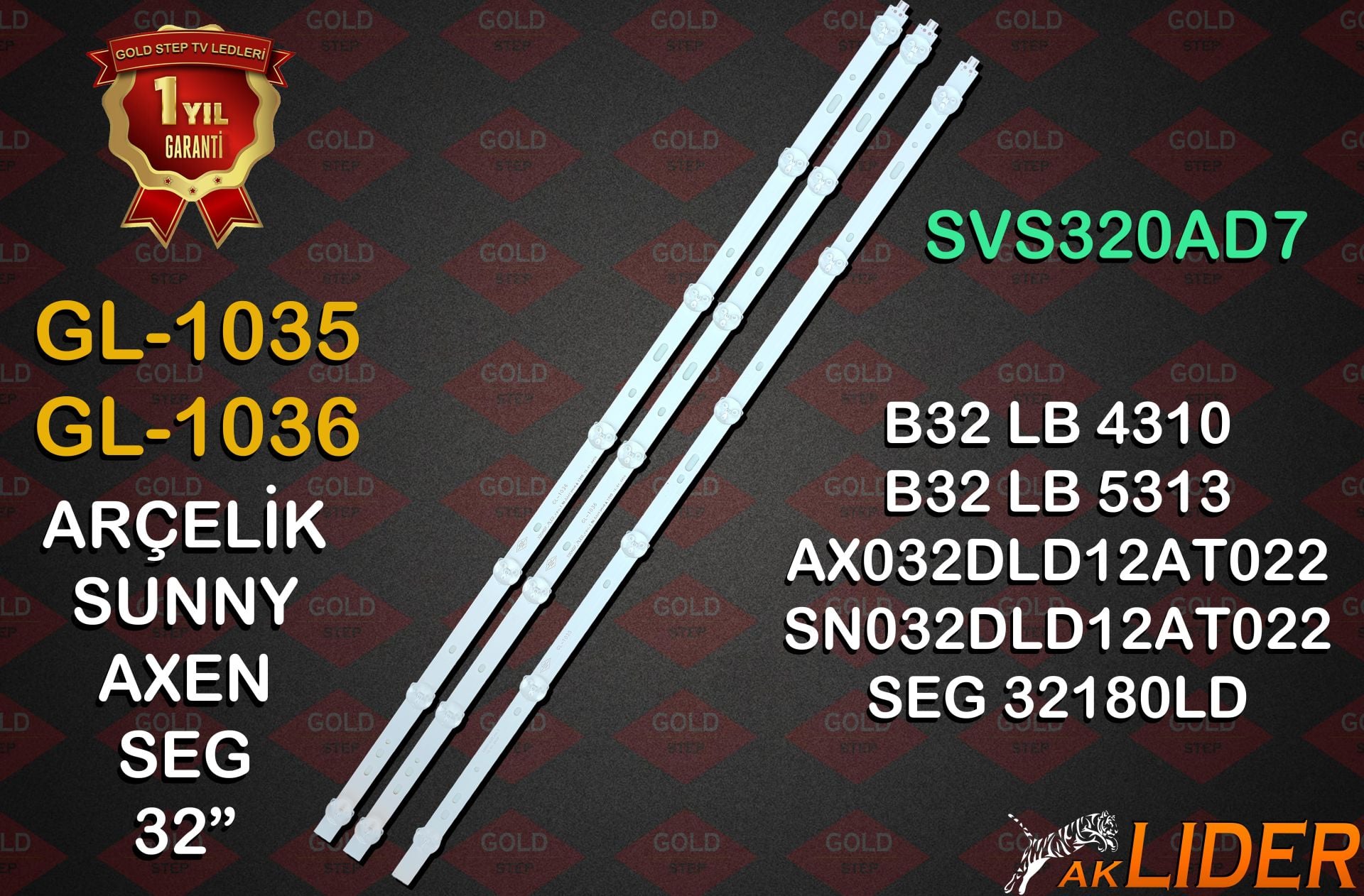 Arçelik Sunny 32'' SVS320AD7, SVS320AD7_6LED, SVS320AD7-7LED, SN032DLD12AT003-SM, SN032DLD12AT022-SM, SN032DLD12AT003-TM, SN032DLD12AT022 Uyumlu LED Bar Takımı