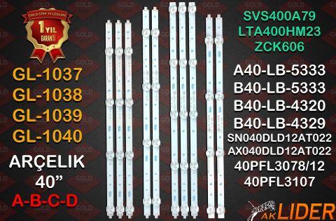 A40-LB-5333, A40-LB-6333, A40-LB-4320, A40-LB-4329, B40-LB-5333, B40-LB-6333, B40-LB-4329, B40-LB-4320, G40-LB-5333, G40-LB-4320, SN040DLD12AT022-TMF, SN040DLD12AT022-SMF, AX040DLD12AT022-TMF Uyumlu LED Bar Takımı