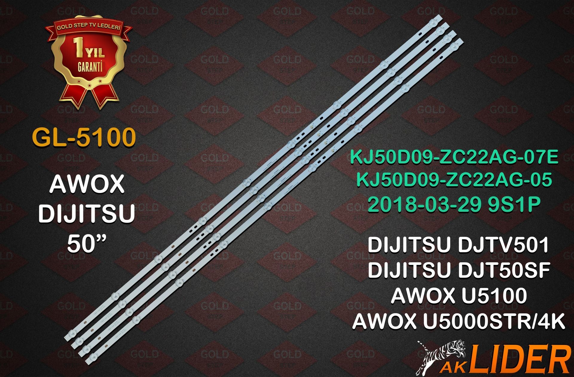 Awox U5100 Dijitsu DJTV501 DJT50SF Skytech ST-5090 Uyumlu LED Bar Takımı KJ50D09-ZC22AG-07E