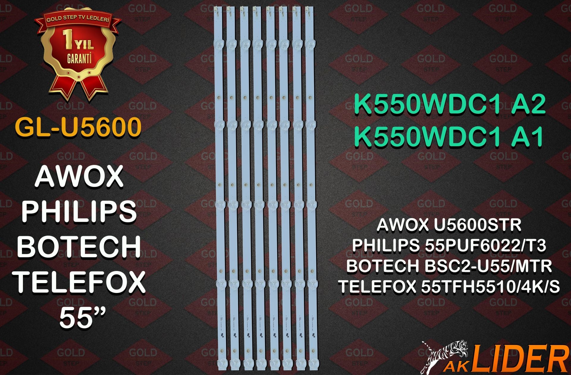 Dijitsu 55DS7700 55DS8800 Philips 55PUF6022/T3 Uyumlu LED Bar Takımı K550WDC1 A2 (5 LED 3V)