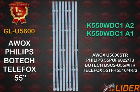 Dijitsu 55DS7700 55DS8800 Philips 55PUF6022/T3 Uyumlu LED Bar Takımı K550WDC1 A2 (5 LED 3V)