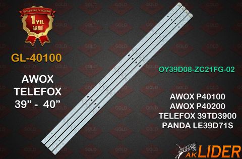 Telefox 39TD3900 Awox P40100 P40200 PLUS LE39D71S Uyumlu LED Bar Takımı OY39D08-ZC21FG-02