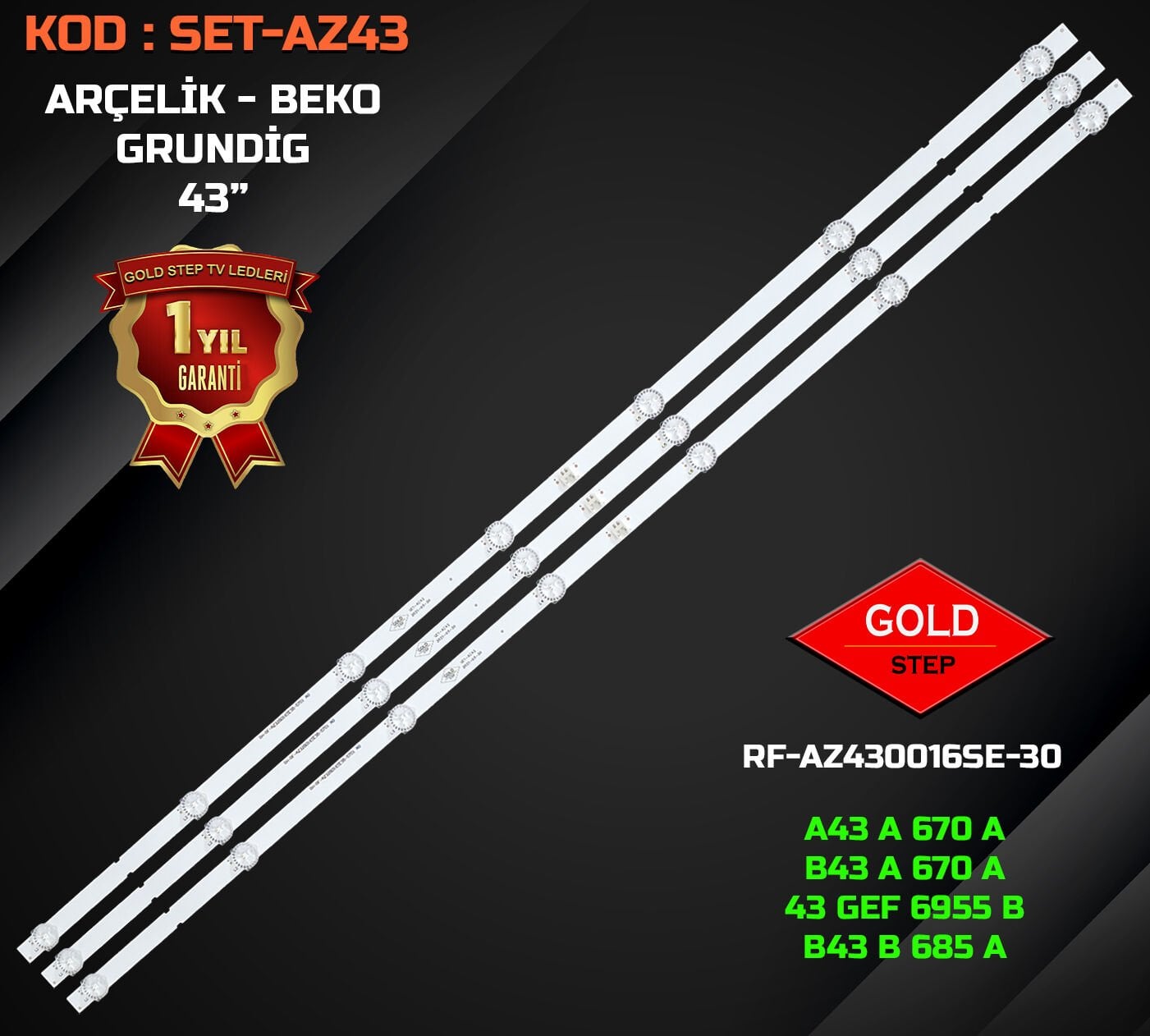 Arçelik Beko Grundig 43 İnç Uyumlu LED Bar Takımı A43C685A A43K692G 43GEF6955B RF-AZ430036AF30