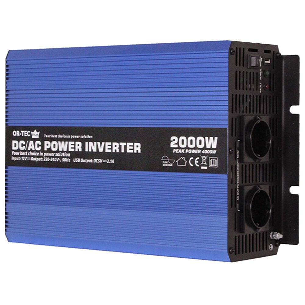 OR-TEC 12 Volt 2000W Tam Sinüs İnverter 12V DC - 220V AC