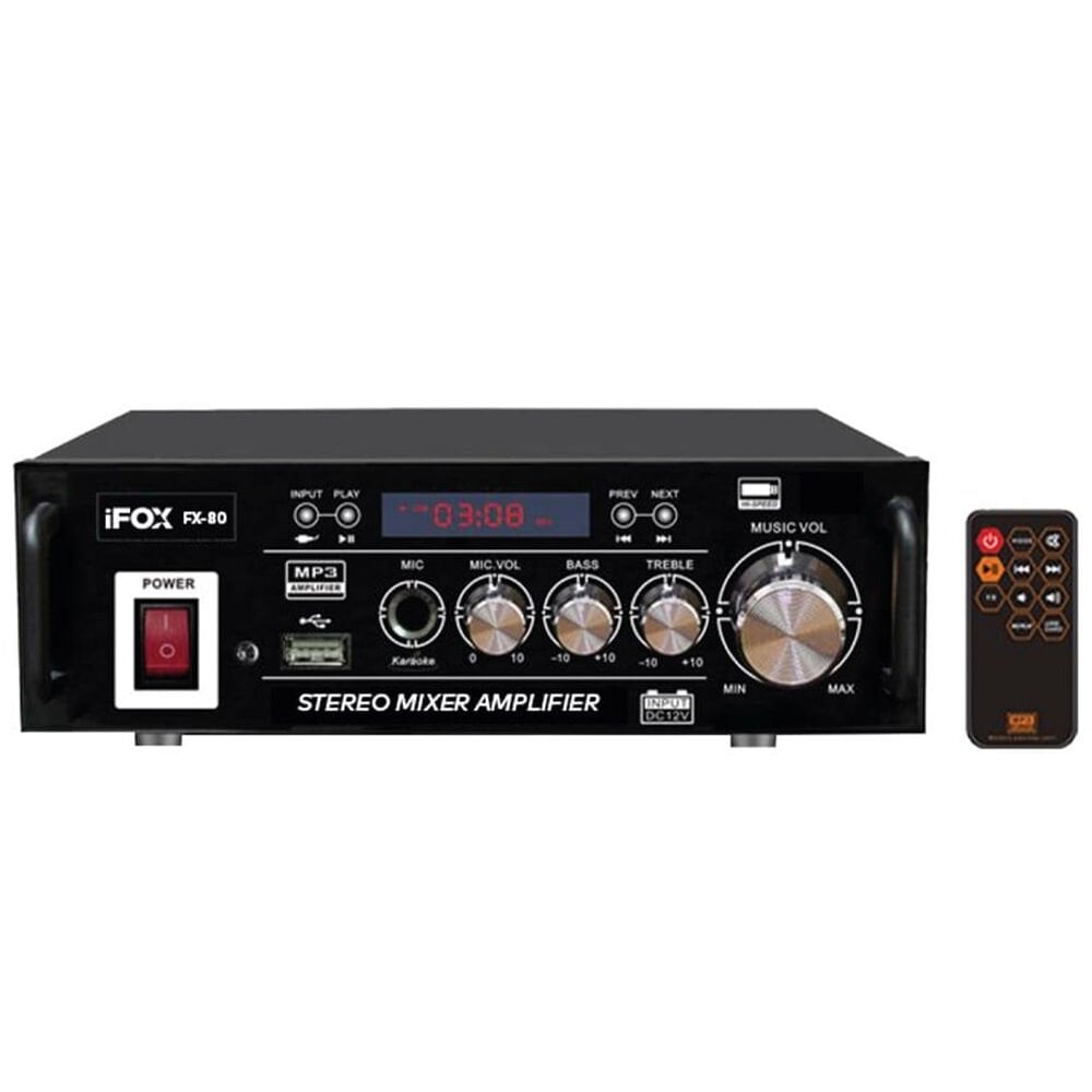 İFOX FX-80 Stero 80W Amfi Mixer / Bass - Tiz Kontrol