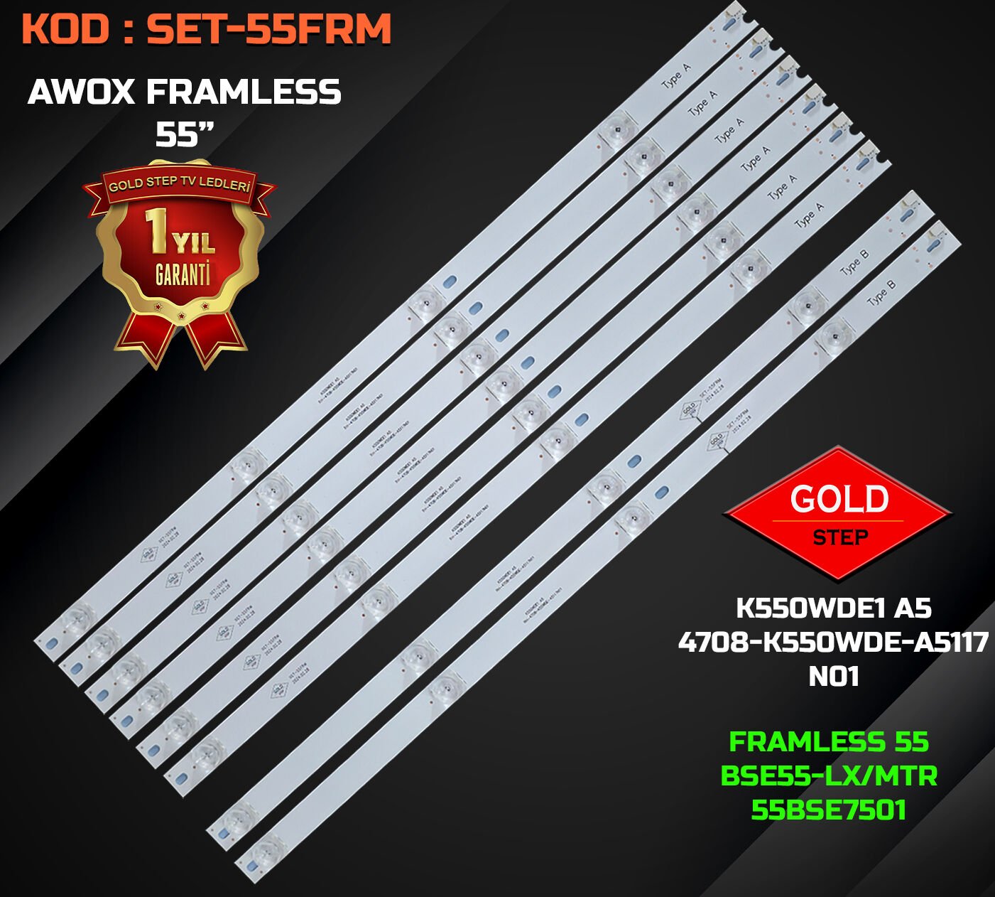 Awox Frameless 55'' Botech 55'' 55BSE7501 Uyumlu Led Bar K550WDE1 A5