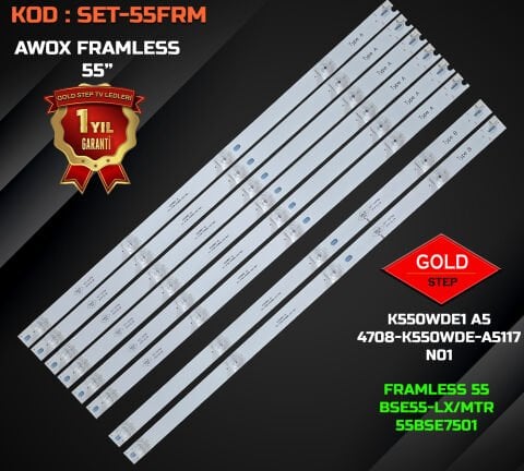 Awox Frameless 55'' Botech 55'' 55BSE7501 Uyumlu Led Bar K550WDE1 A5