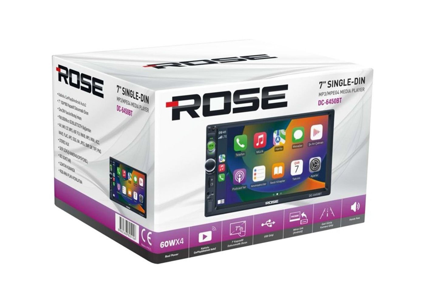 ROSE DC-6450BT KABLOLU CARPLAY'Lİ DOUBLE TEYP