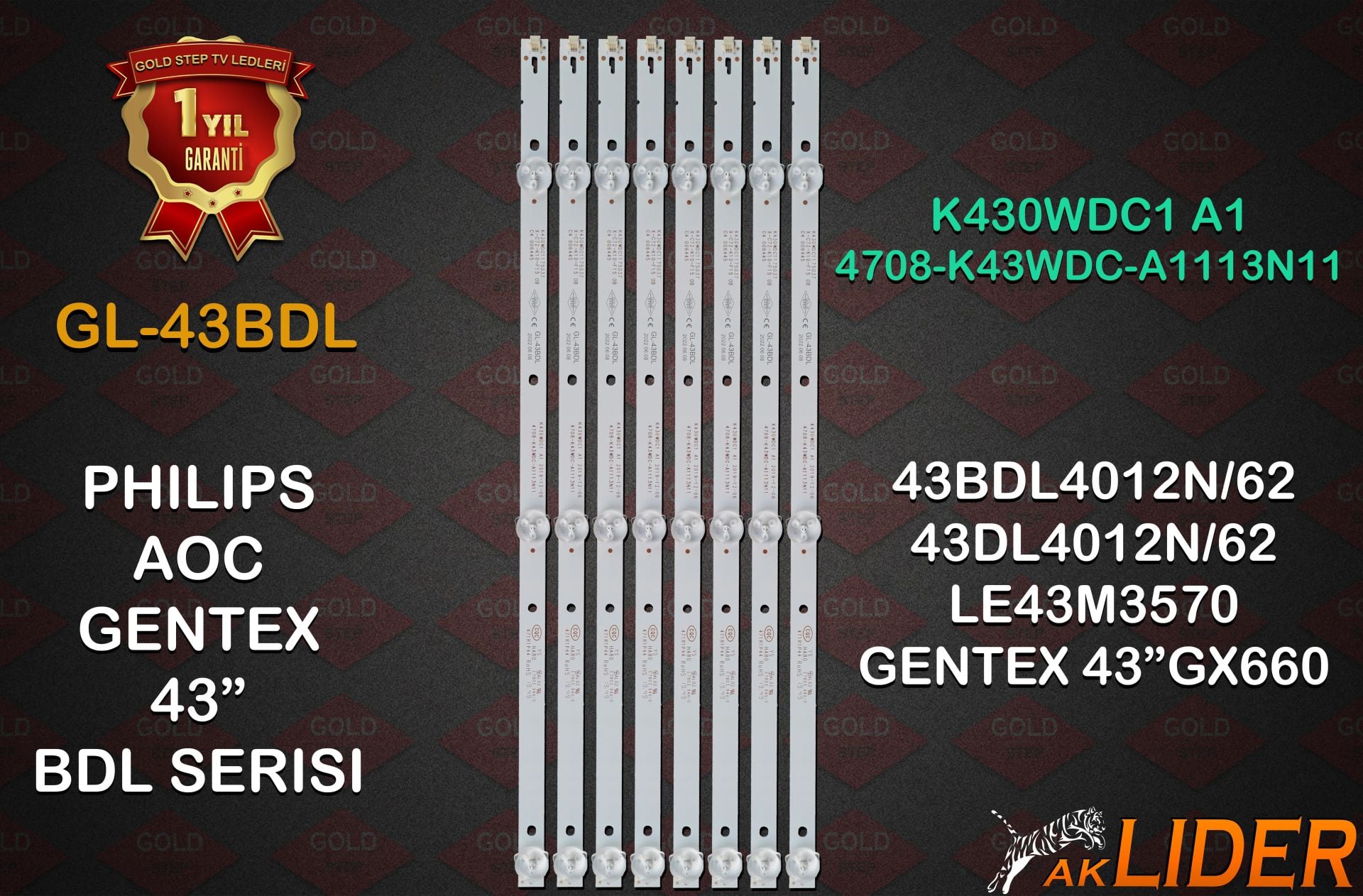 Philips 43BDL4012 43BDL4012N/12 43PFF4012 AOC LE43M3570 Uyumlu LED Bar Takımı 4708-K43WDC-A1113N11