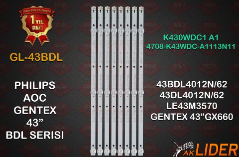 Philips 43BDL4012 43BDL4012N/12 43PFF4012 AOC LE43M3570 Uyumlu LED Bar Takımı 4708-K43WDC-A1113N11