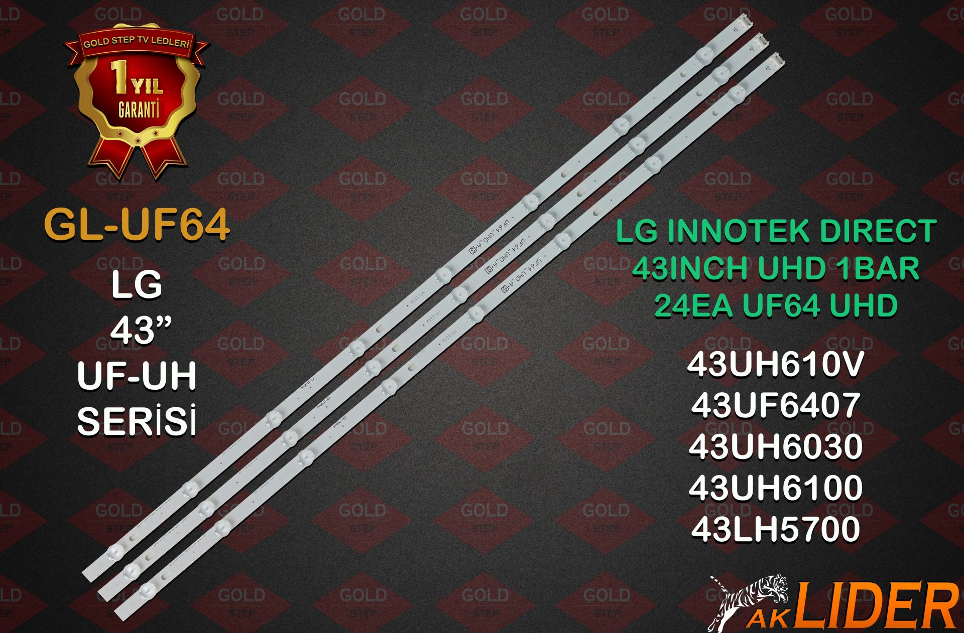 LG 43UN71006LB 43UF6407-ZA.BPDYLJG 43UH610V-ZB.BPDWLJP 43UH610N-ZB.BPDWLJP 43LW340C-ZA.APDDLJP Uyumlu LED Bar Takımı UF64_UHD_A