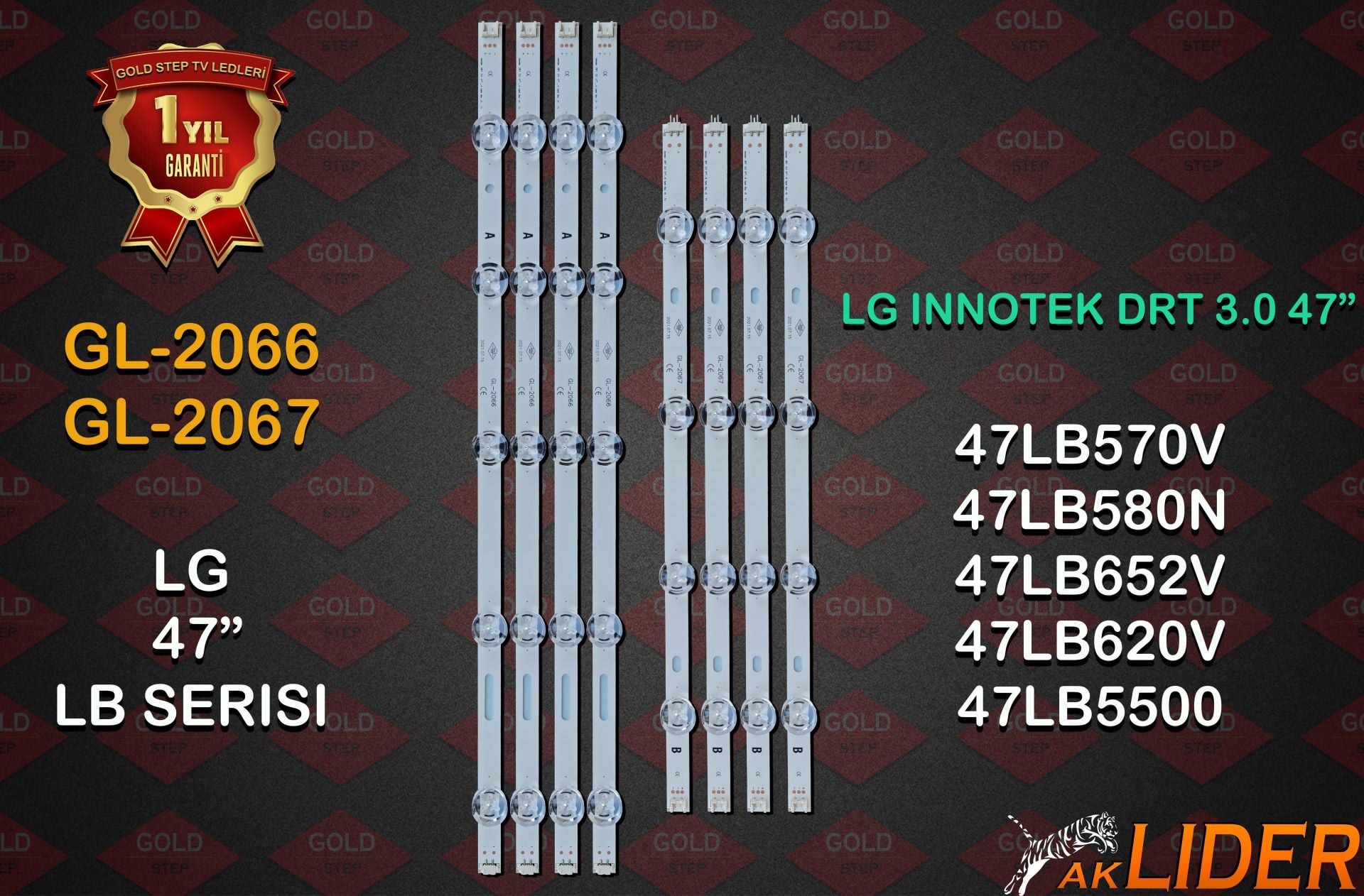 47LB5500, 47LB550V, 47LB561V, 47LB570V, 47LB580V, 47LB585V, 47LB5610, 47LB5800, 47LB580N, 47LB5700, 47LF5610, 47LF580V, 47LF5800, 47LB630V, 47LB6300, 47LB650V, 47LB6500, 47LB652V, 47LY330C, 47LB620V Uyumlu LED Bar Takımı