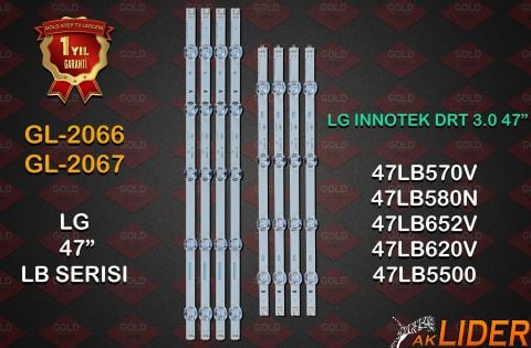 47LB5500, 47LB550V, 47LB561V, 47LB570V, 47LB580V, 47LB585V, 47LB5610, 47LB5800, 47LB580N, 47LB5700, 47LF5610, 47LF580V, 47LF5800, 47LB630V, 47LB6300, 47LB650V, 47LB6500, 47LB652V, 47LY330C, 47LB620V Uyumlu LED Bar Takımı