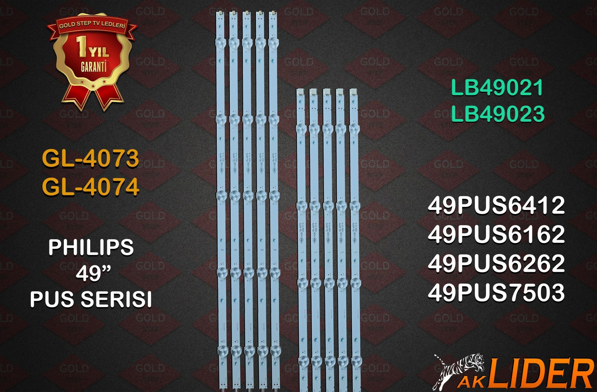 49PUS7503/12, 49PUS7503/62, 49PUS6412/12, 49PUS6162/12, 49PUS6262/12, 49PUS6482/12 Uyumlu LED Bar Takımı LB49021 V1_00, LB49021 V0_00, LB49023 V1_00, LB49023 V0_00, 210BZ04DL, 210BZ05DR, 3A6560010EA0, 3A6560000EA