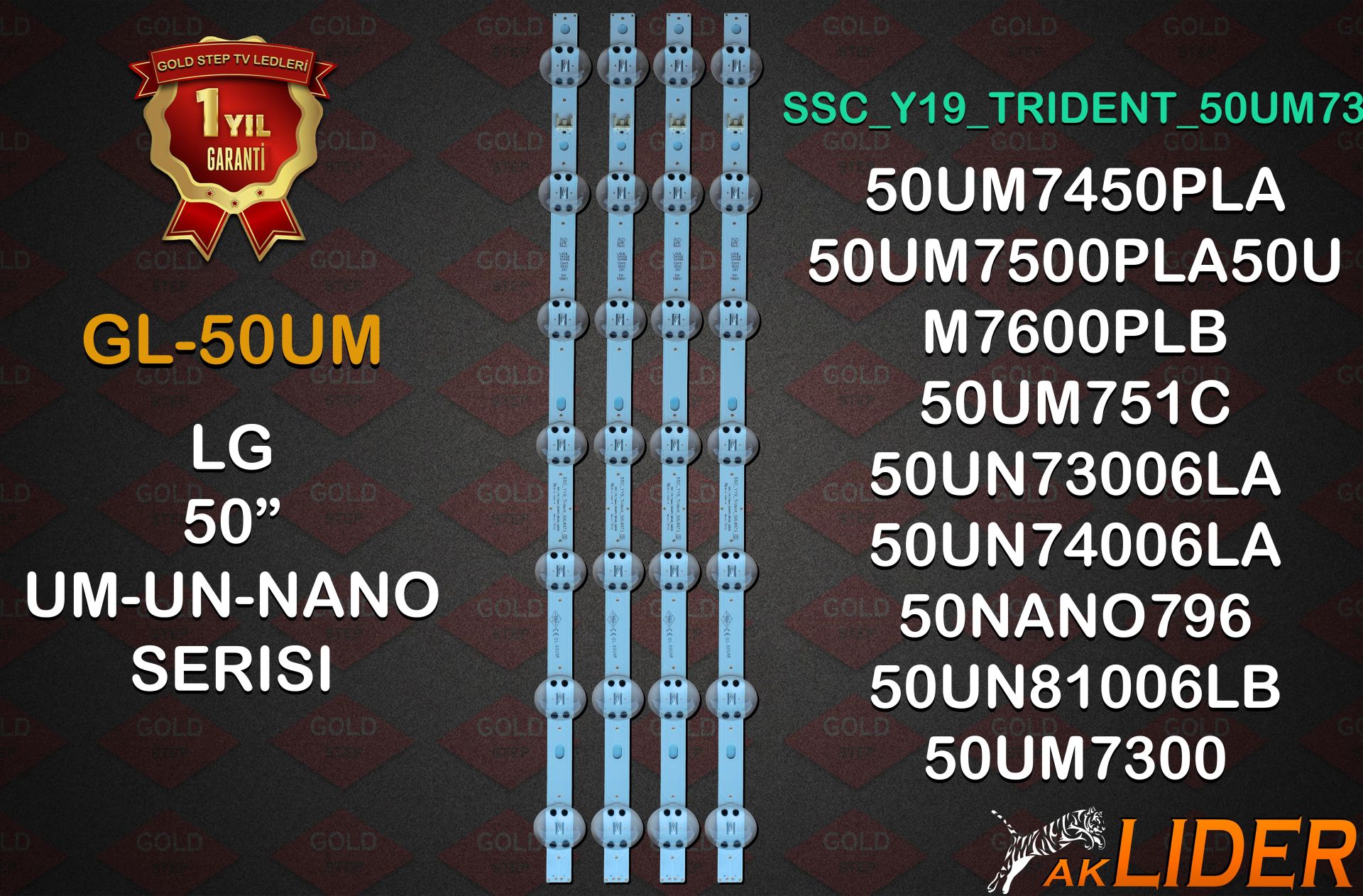 LG 50UM7450PLA 50UM7500PLA 50UN74006LB Uyumlu LED Bar Takımı SSC_Y19_Trident_50UM73