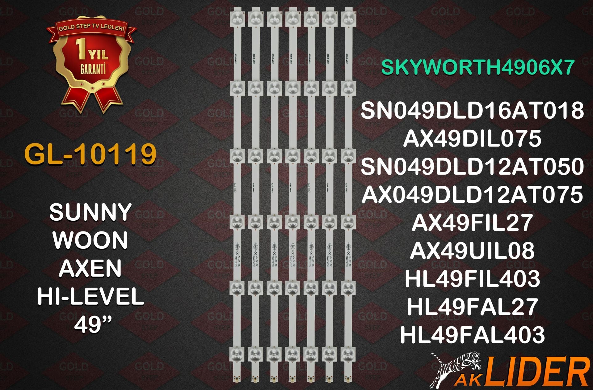 Sunny SN49DLK075/0100-B Axen AX49DIL075/0100 Skyworth 4906X7 Hi-Level HL49FIL403-TNR Woon WN49DIL1723/1022 Uyumlu LED Bar Takımı YAL13-00630300-01